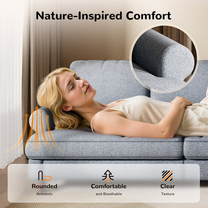 87" Sofa Couch for Living Room,Soft Linen Loveseat with Round Arms,Extra Deep Seat 2-Person Couch with 2 Pillows,Tool-Free Setup Modern Sofa,Blue Grey