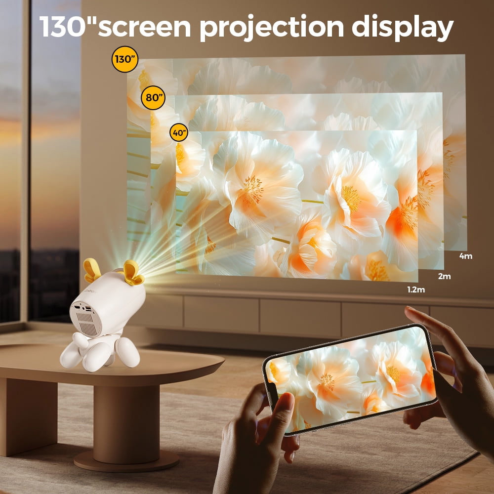 Projector 4K 1080P Support, Mini Projector Smart for Movie Projection Compatible with Phone