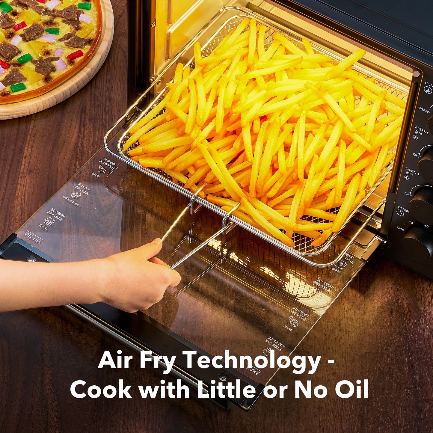 34 QT Super-Large Air Fryer, Oil-Less Air Fryer Toaster Oven Combo with Pizza, Warm, Broil, Toast, Bake, Air Fry, 5 Functions - Black