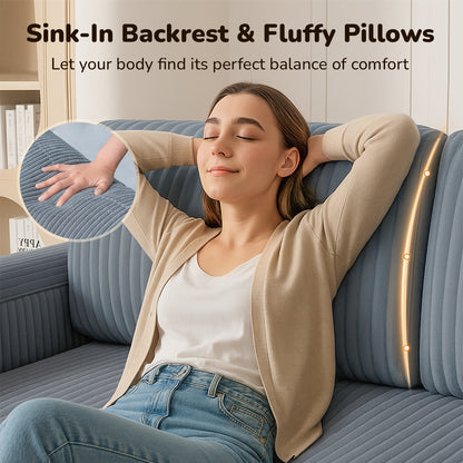 101" Corduroy Sofa,24" Extra Deep Seat Couch with Wide Storage Armchair,Comfy Upholstered Oversized Loveseat with Cup Holder,2 Pillows,Gray