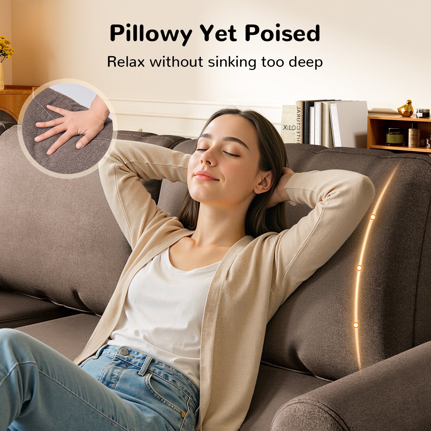 87" Sofa Couch,Soft Linen Loveseat for Living Room with Round Arms,Extra Deep Seat 2-Person Couch with 2 Pillows,Tool-Free Setup Modern Sofa,Coffee