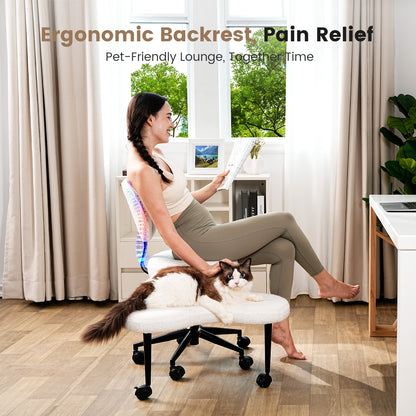 Ergonomic Cross Legged Chair, Adjustable Height and 360° Swivel Meditation Chair ,Teddy Fabric with Lumbar Support, Home and Office,Off White