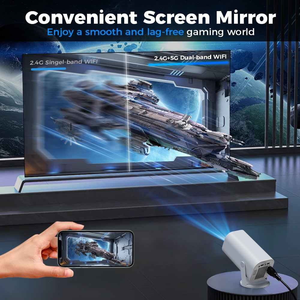 Mini Projector,4K 1080P Support Portable Projector with WIFI 6 and Bluetooth,Smart Movie Projector Auto Keystone Compatible for Laptop, PC, Smartphone