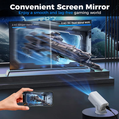 Mini Projector,4K 1080P Support Portable Projector with WIFI 6 and Bluetooth,Smart Movie Projector Auto Keystone Compatible for Laptop, PC, Smartphone