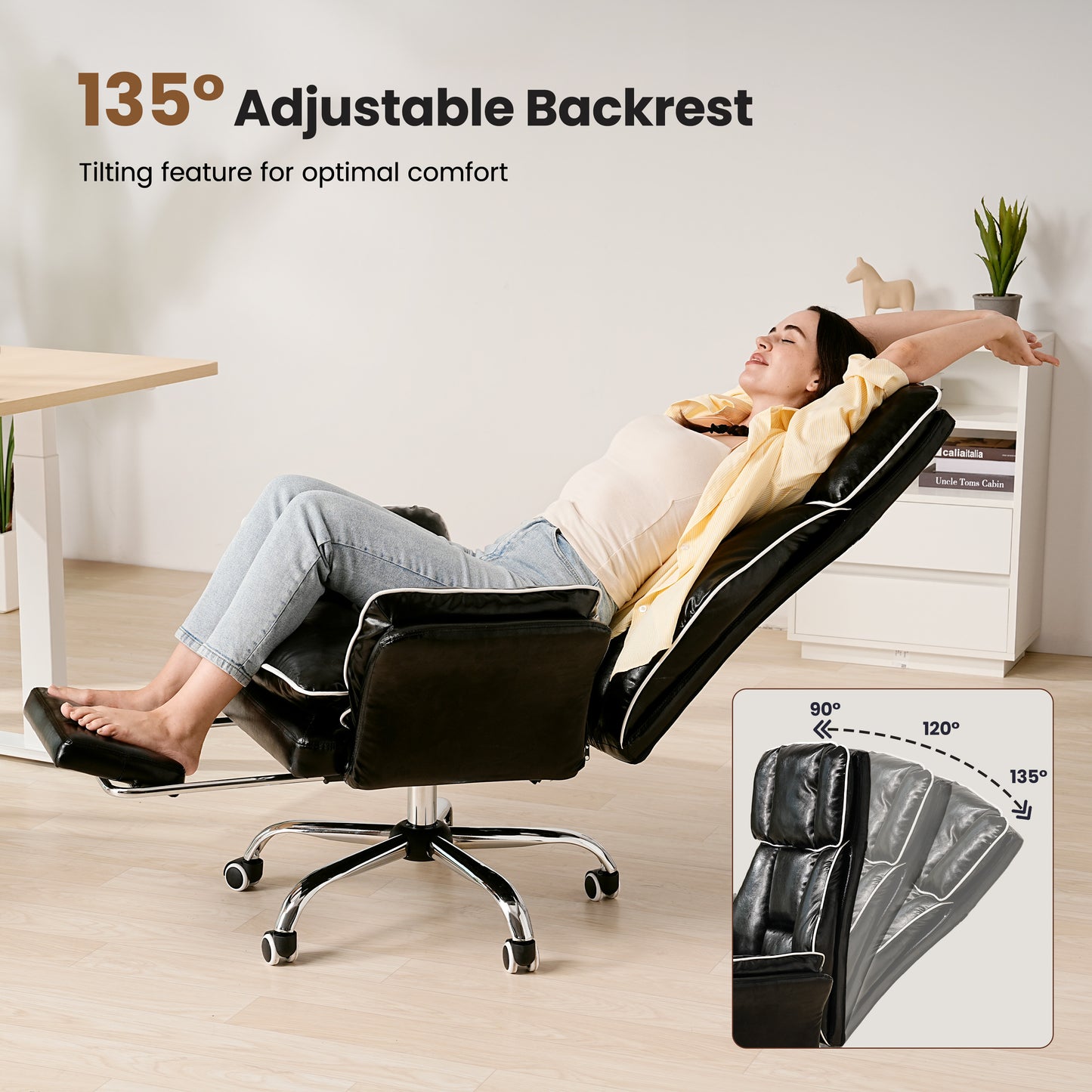 Big and Tall Office Chair, PU Swivel Flip Chair Extended Headrest,Armrests for Pets & Cross Legged Sitting, Executive Ergonomic Computer Gaming Chair with Foot Rest, Reclining Desk Chair