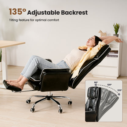 Big and Tall Office Chair, PU Swivel Flip Chair Extended Headrest,Armrests for Pets & Cross Legged Sitting, Executive Ergonomic Computer Gaming Chair with Foot Rest, Reclining Desk Chair