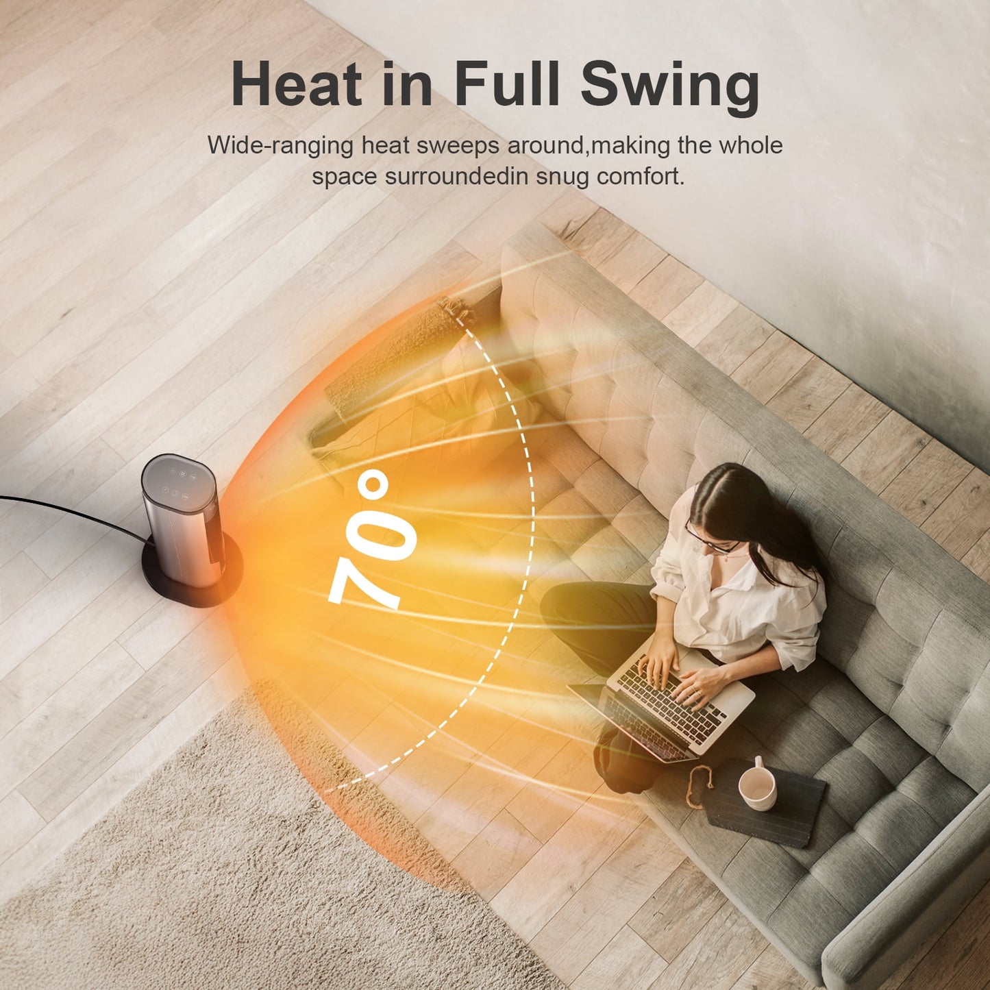 Space Heater Indoor, 1500W Fast Safety Ceramic PTC Electric Heaters with Thermostat Remote,60°Oscillation, 24H Timer,for Home Bedroom Office