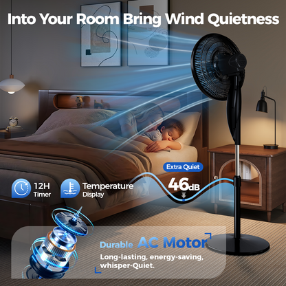 18" Oscillating Pedestal Fan, 3-Speeds Stand up Fan with Adjustable Height and Tilt,Less Noise Cooling Fan for Home Office Room Bedroom, Black