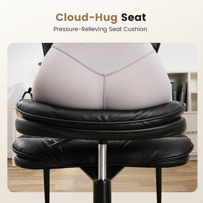 Upgraded Ergonomic Cross Legged Swivel Chair, Adjustable Height and PU Leather, Meditation Chair with Wheels, Wide Kneeling Chair with Back Support, Home and Office