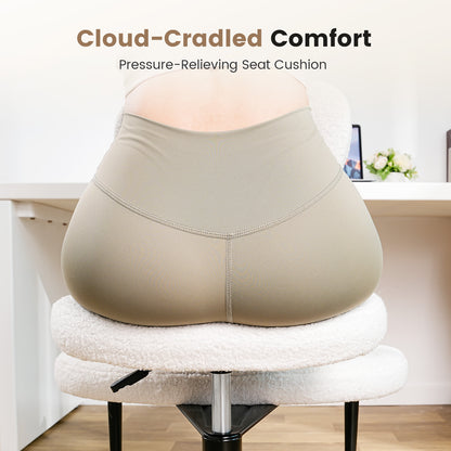 Ergonomic Cross Legged Chair, Adjustable Height and 360° Swivel Meditation Chair ,Teddy Fabric with Lumbar Support, Home and Office,Off White