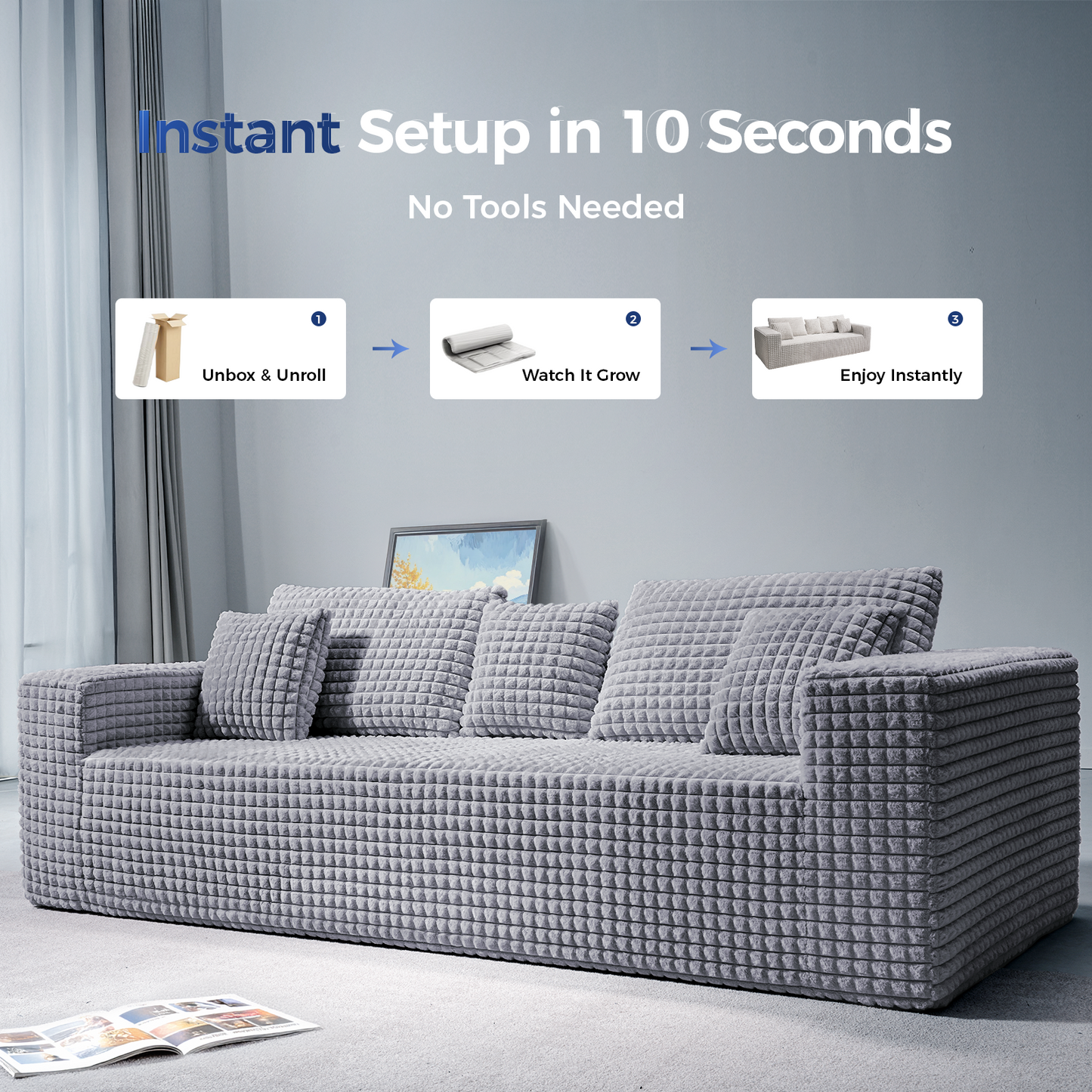 Sectional Sofa with Ottoman, Small L Shaped Free Combination Corduroy Couch Furniture Sets for Living Room