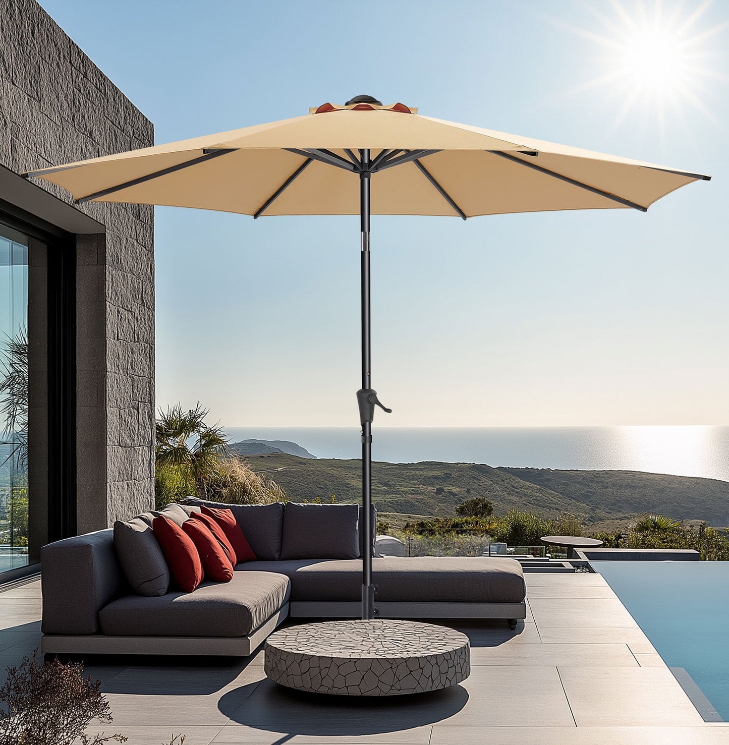 Patio Umbrella,7.5ft Outdoor Table Umbrella with Push Button Tilt and Crank,Market Umbrella 6 Sturdy Ribs,Yard Umbrella