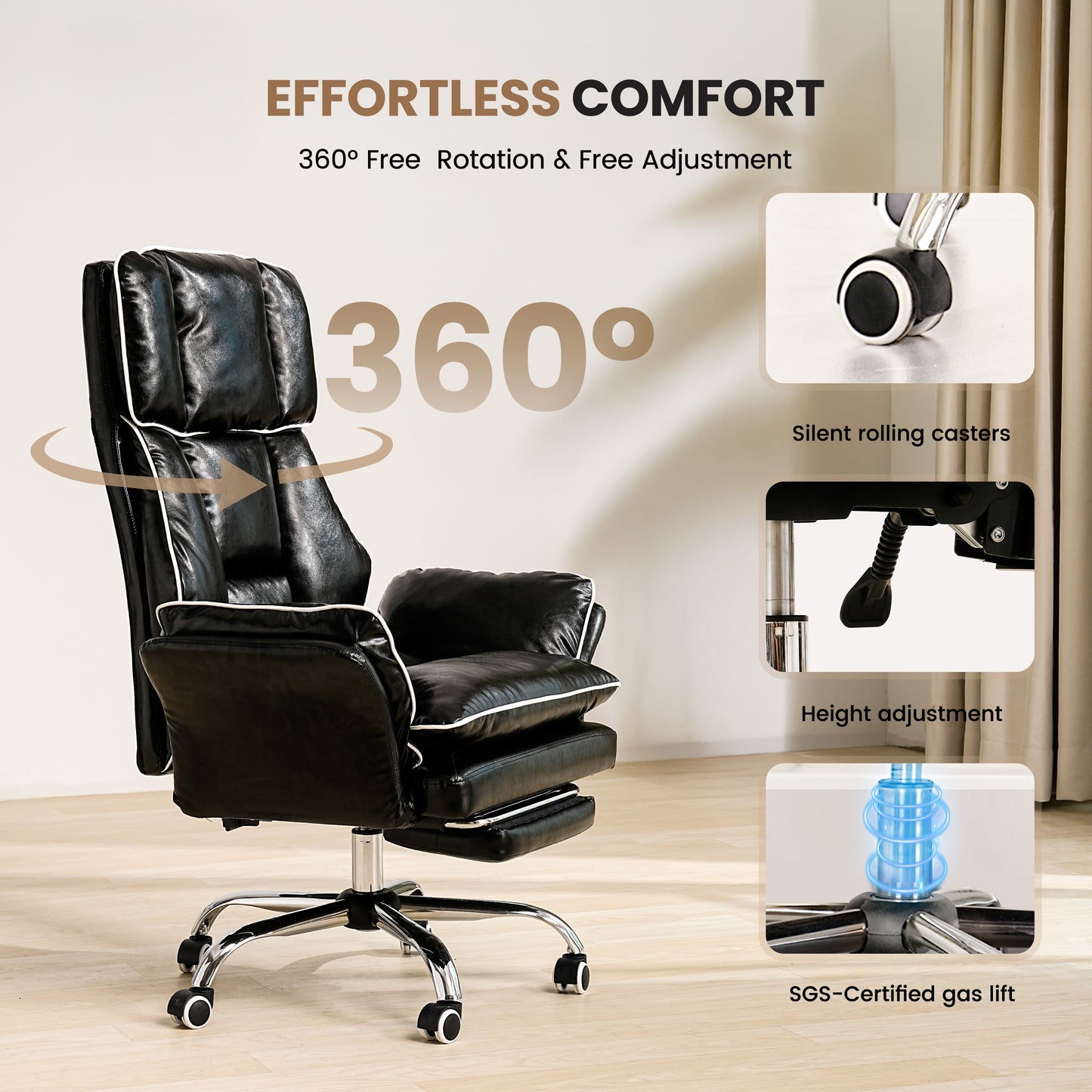 Big and Tall Office Chair, PU Swivel Flip Chair Extended Headrest,Armrests for Pets & Cross Legged Sitting, Executive Ergonomic Computer Gaming Chair with Foot Rest, Reclining Desk Chair