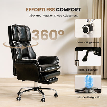 Big and Tall Office Chair, PU Swivel Flip Chair Extended Headrest,Armrests for Pets & Cross Legged Sitting, Executive Ergonomic Computer Gaming Chair with Foot Rest, Reclining Desk Chair