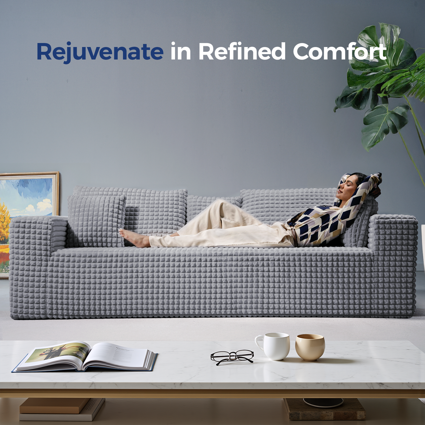 Sectional Sofa with Ottoman, Small L Shaped Free Combination Corduroy Couch Furniture Sets for Living Room