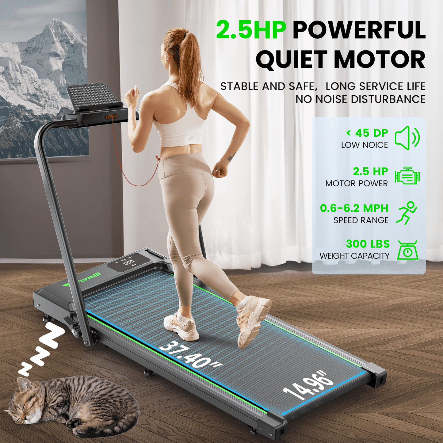 Treadmill 2 in 1 for Home/Office,Patbrela 300 Lbs Walking Pad Treadmill with HandleBar,Under Desk Treadmill with Mat, Touch Control,LED Display & Remote Control