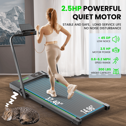 Treadmill 2 in 1 for Home/Office,Patbrela 300 Lbs Walking Pad Treadmill with HandleBar,Under Desk Treadmill with Mat, Touch Control,LED Display & Remote Control
