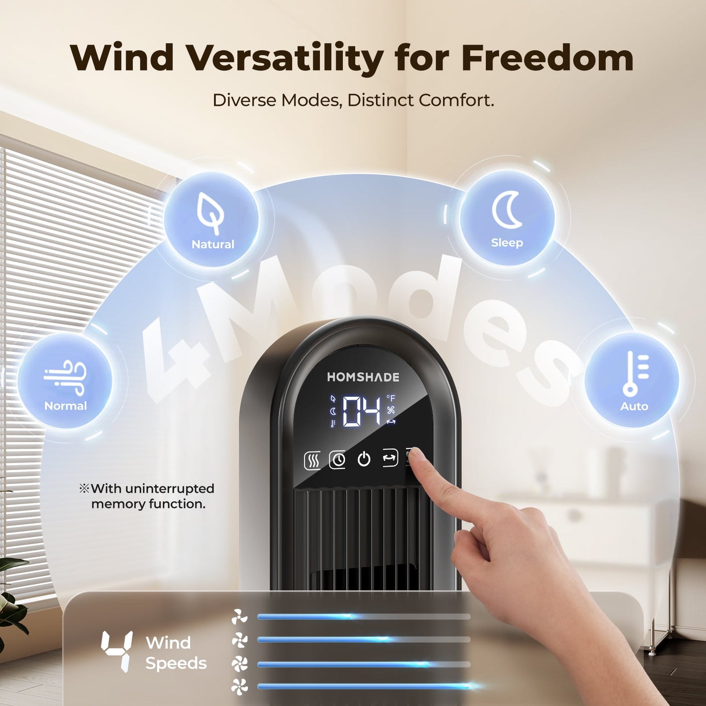 Tower Fan,36" Standing Floor Fan for Bedroom with Remote LED Touchscreen,HOMSHADE Wide Oscillating Fan,Quiet Home Fan,26 ft/s High Velocity,4 Speeds,4 Modes,8H Timer