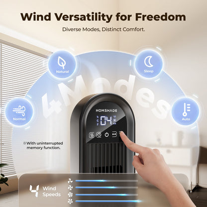 Tower Fan,36" Standing Floor Fan for Bedroom with Remote LED Touchscreen,HOMSHADE Wide Oscillating Fan,Quiet Home Fan,26 ft/s High Velocity,4 Speeds,4 Modes,8H Timer