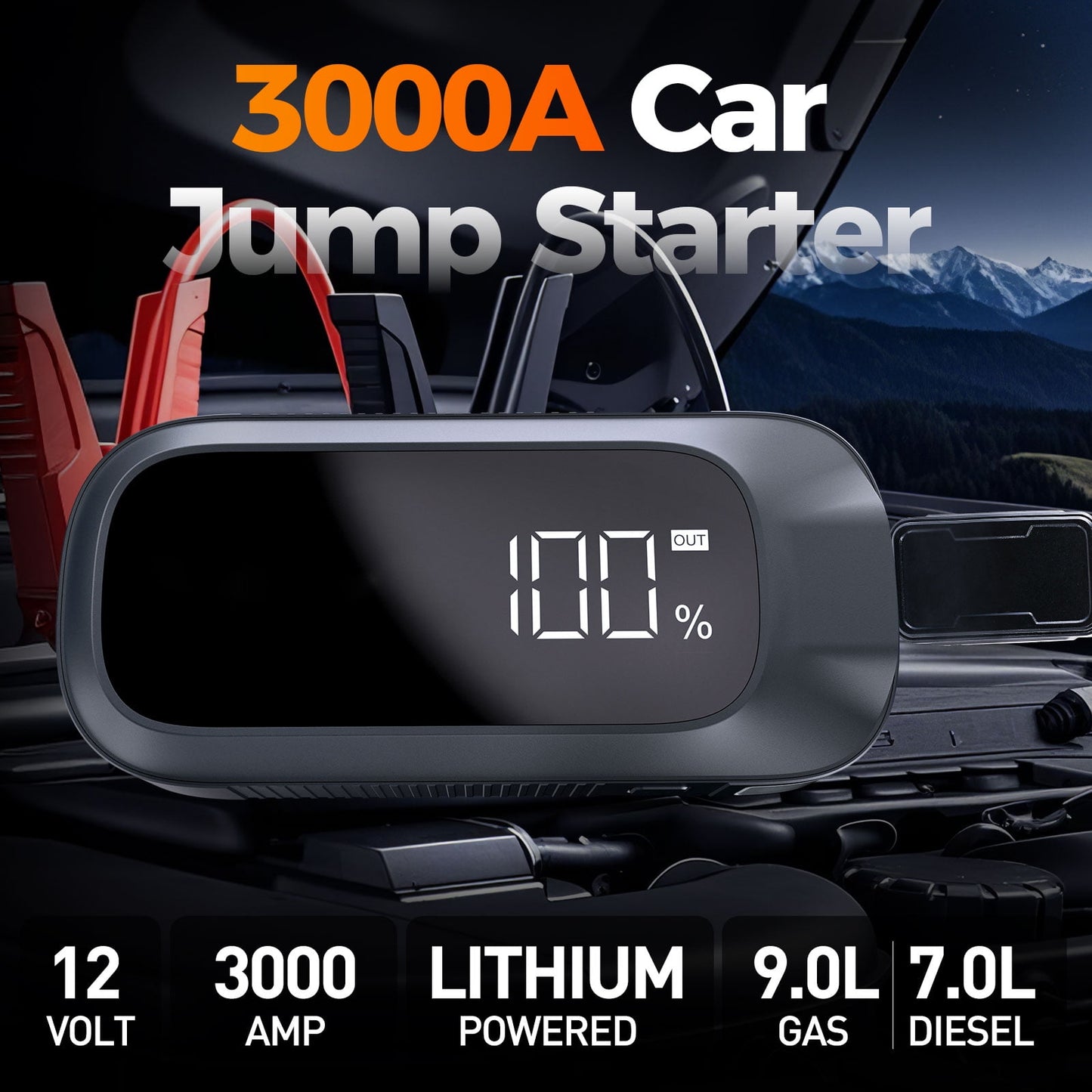 Car Jump Starter,4000A Peak 27800mAh Battery Jump Starter (for All Gas or Up to 10L Diesel),Battery Booster Power Pack,12V Auto Jump Box with LED Light