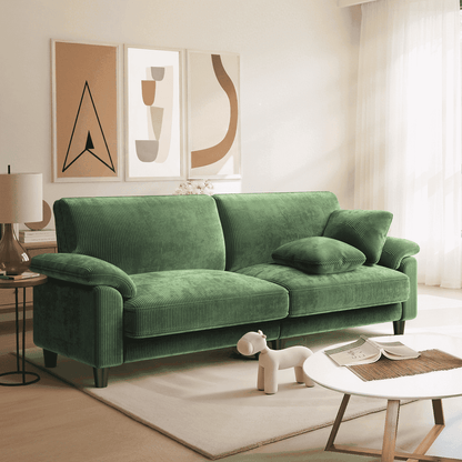 82" Corduroy Sofa for Living Room,Loveseat Sofa with Extra Deep Seat Couches ,Comfy Upholstered Couch Tool-Free Setup with 2 Pillows,Green