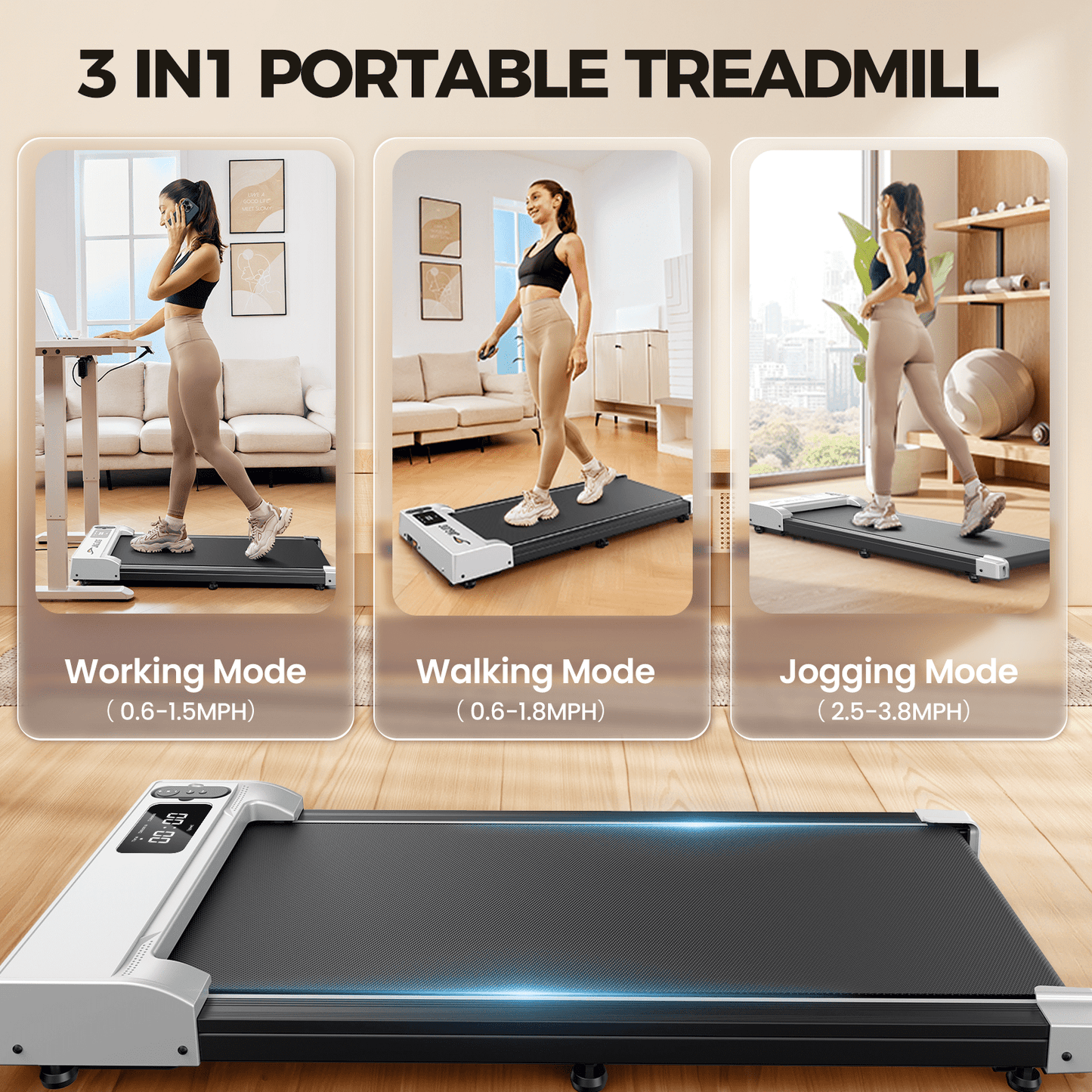 Walking Pad-Under Desk Treadmill for Home&Office,Patbrela Portable Walking Treadmill 2.5HP,3 in 1 Walking Pad for Walking Jogging Machine with 300 lbs Weight Capacity Remote Control LED Display