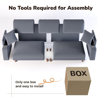 101" Corduroy Sofa,24" Extra Deep Seat Couch with Wide Storage Armchair,Comfy Upholstered Oversized Loveseat with Cup Holder,2 Pillows,Gray