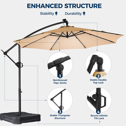 10ft Patio Umbrellas Offset，Outdoor Umbrella Cantilever Hanging Umbrellas with Infinite Tilt,Fade Resistant Waterproof Fabric & Base,for Yard,Garden,Home,Pool & Deck,Beige