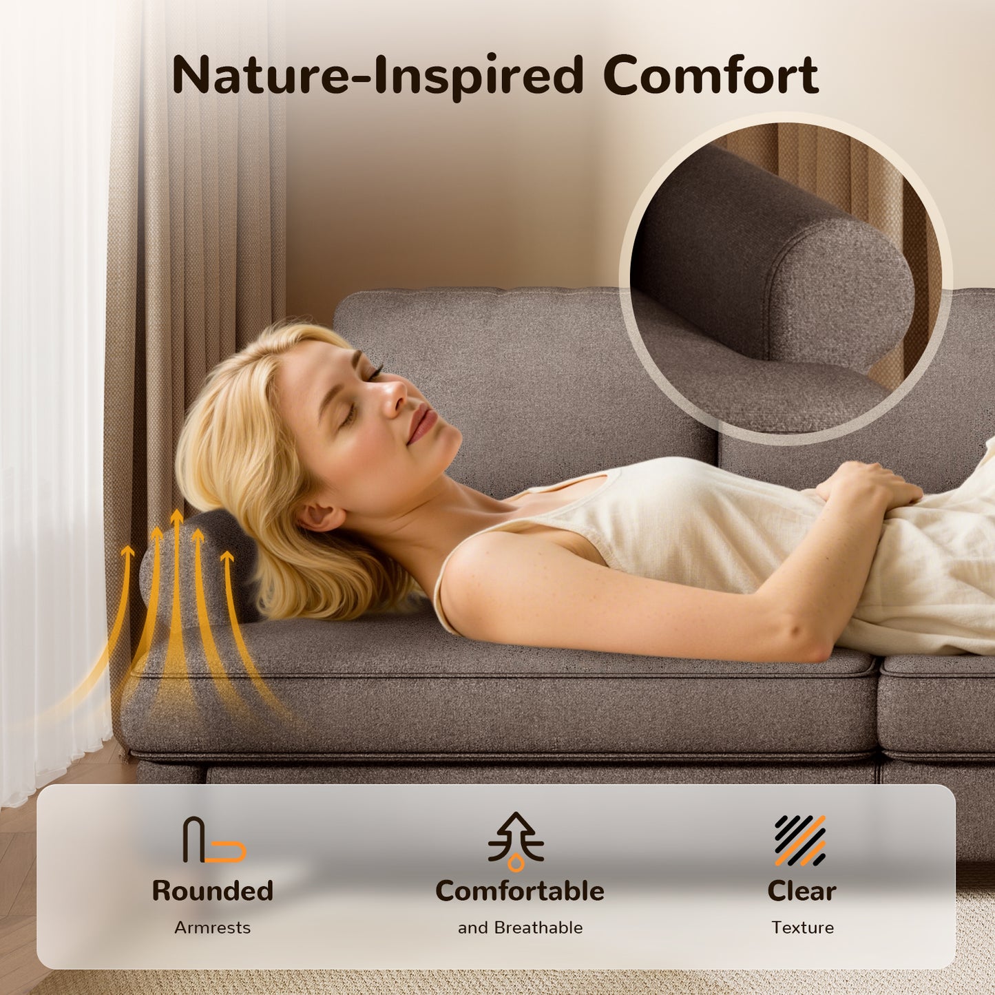 87" Sofa Couch,Soft Linen Loveseat for Living Room with Round Arms,Extra Deep Seat 2-Person Couch with 2 Pillows,Tool-Free Setup Modern Sofa,Coffee