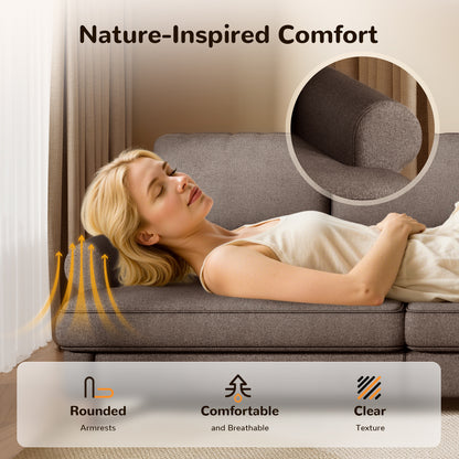 87" Sofa Couch,Soft Linen Loveseat for Living Room with Round Arms,Extra Deep Seat 2-Person Couch with 2 Pillows,Tool-Free Setup Modern Sofa,Coffee