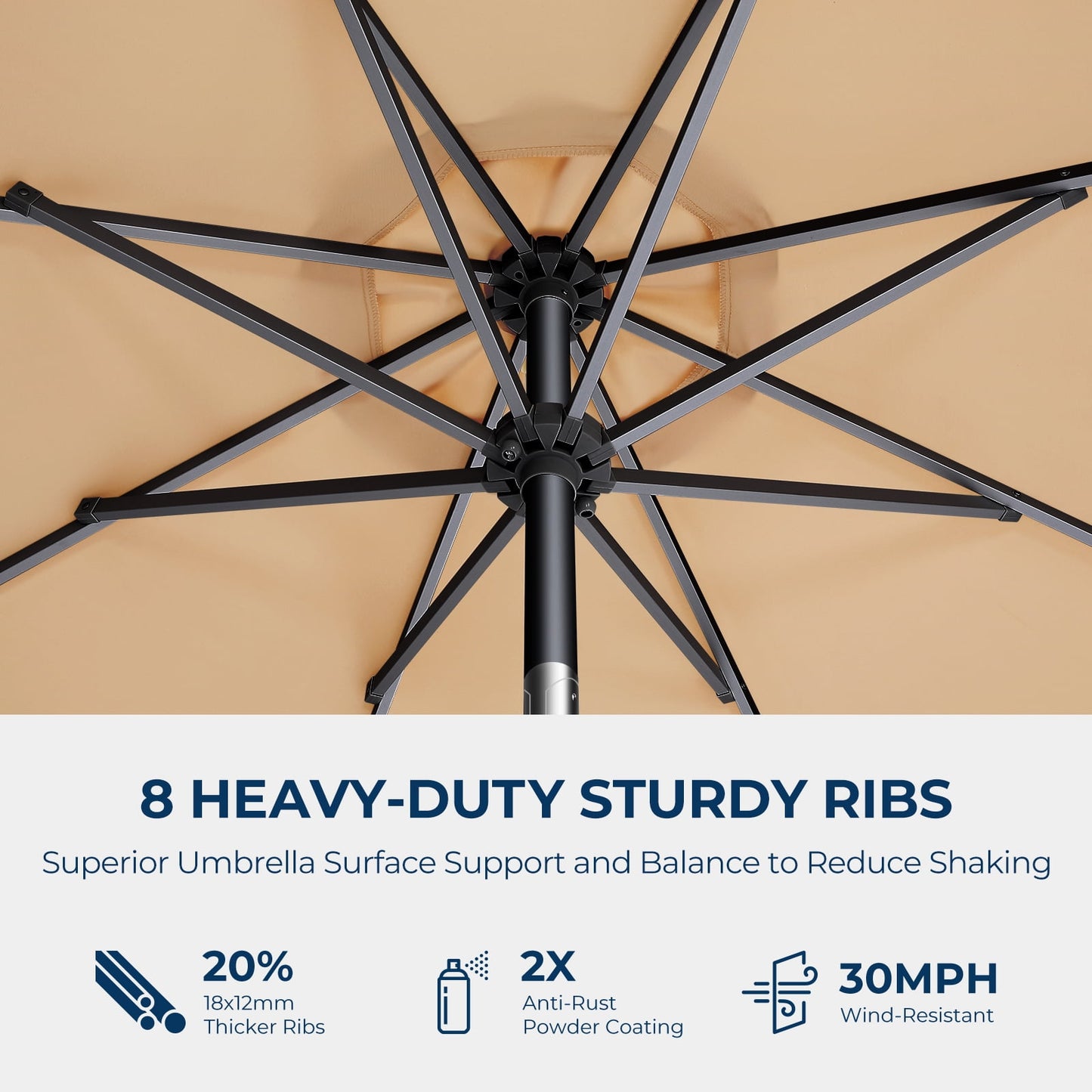 9FT Outdoor Solar LED Lighted Patio Umbrella with 8 LED Strip Lights & 8 Ribs, Convenient Crank Lift System,for Gargen,Yard,Home,Pool