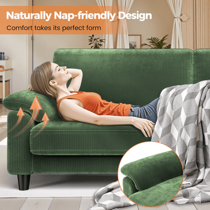82" Corduroy Sofa for Living Room,Loveseat Sofa with Extra Deep Seat Couches ,Comfy Upholstered Couch Tool-Free Setup with 2 Pillows,Green