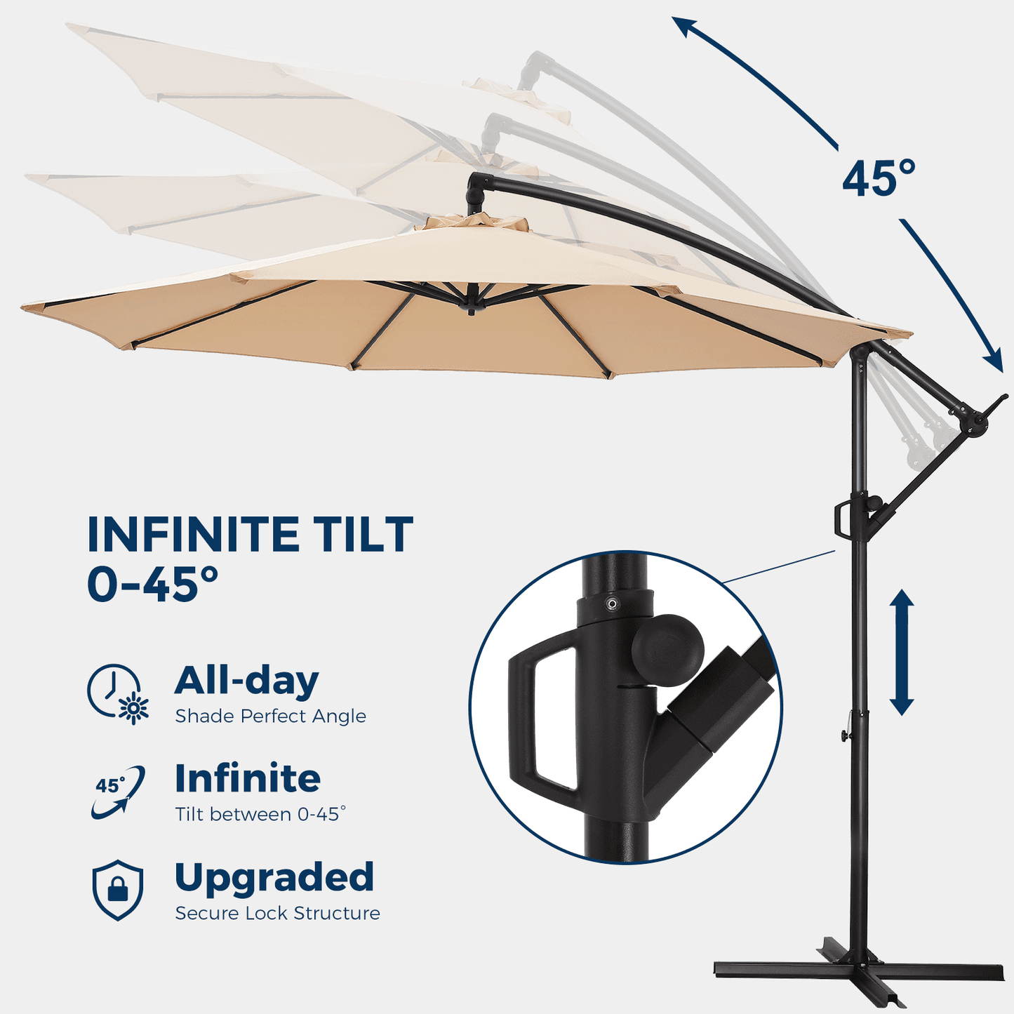 10ft Cantilever Patio Umbrella,360-Degree Rotation Hanging Offset Market Outdoor Sun Shade for Backyard,Deck,Poolside,Easy Tilt,Beige