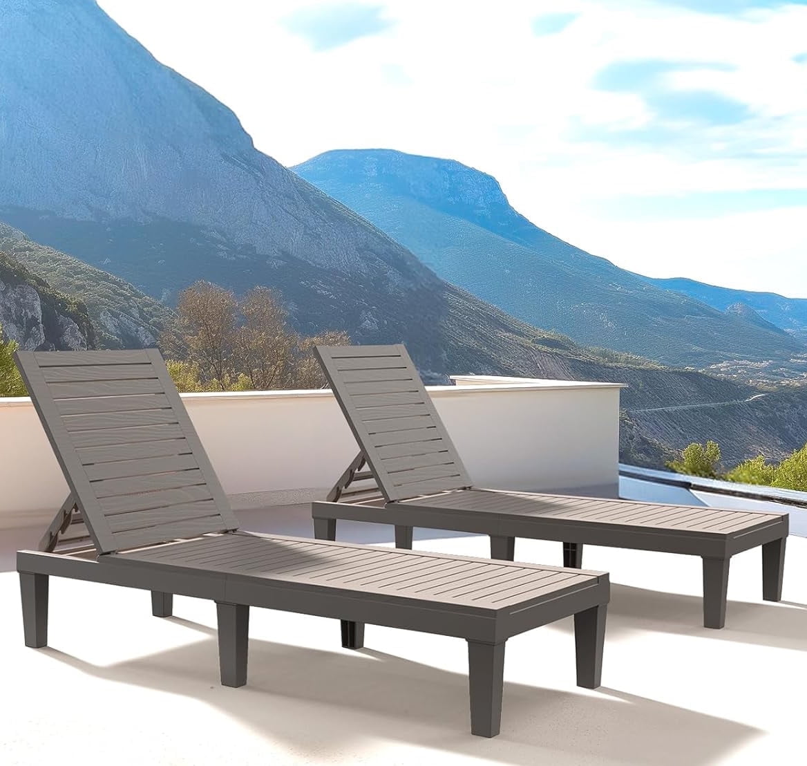 Chaise Lounge Chair Outdoor 1PCS - 5 Positions Adjustable Backrest, Waterproof, Easy Assembly, with 330lbs Weight Capacity for Pool, Resin