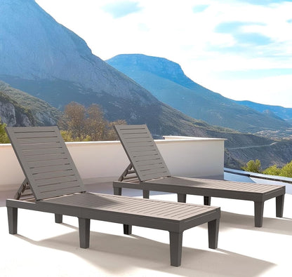 Chaise Lounge Chair Outdoor 1PCS - 5 Positions Adjustable Backrest, Waterproof, Easy Assembly, with 330lbs Weight Capacity for Pool, Resin