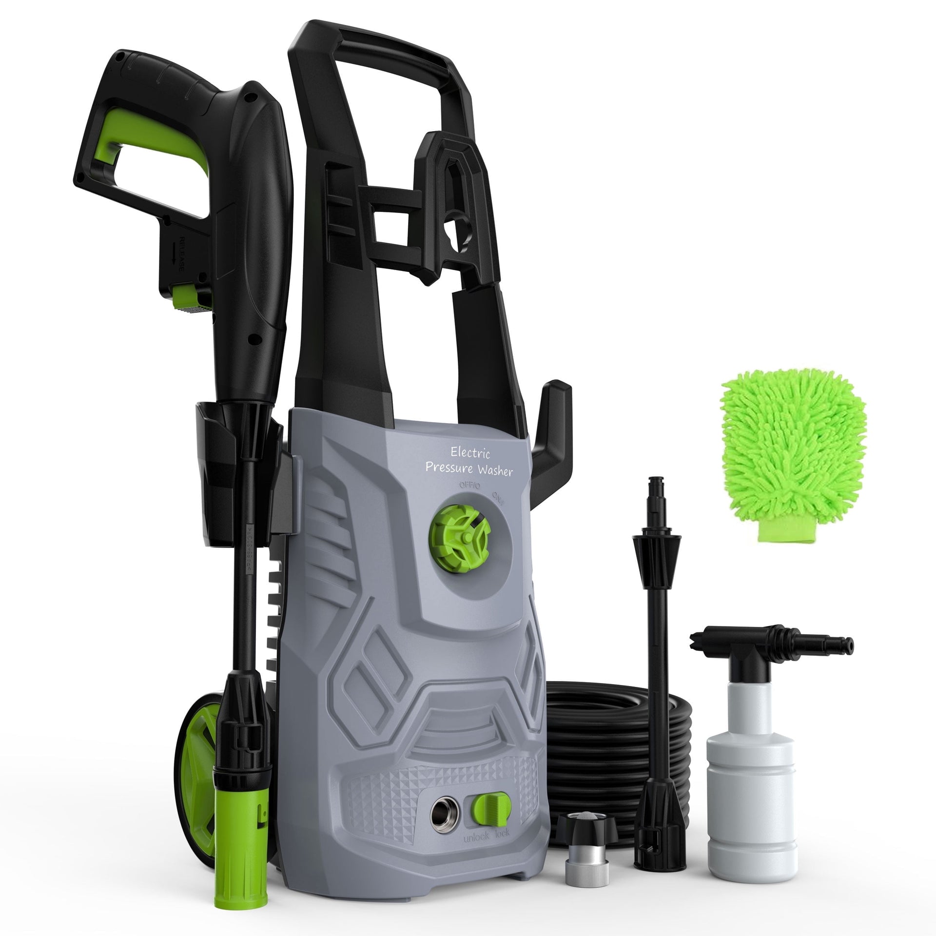 Electric Pressure Washer,3000PSI Max 2.4 GPM Power Washer with 23 ft Hose,Adjustable Angle Nozzle 0-60°,Foam Cannon, Car Washing Gloves,Suitable for Clean Vehicles, Patios,Driveways,Fences,Pool