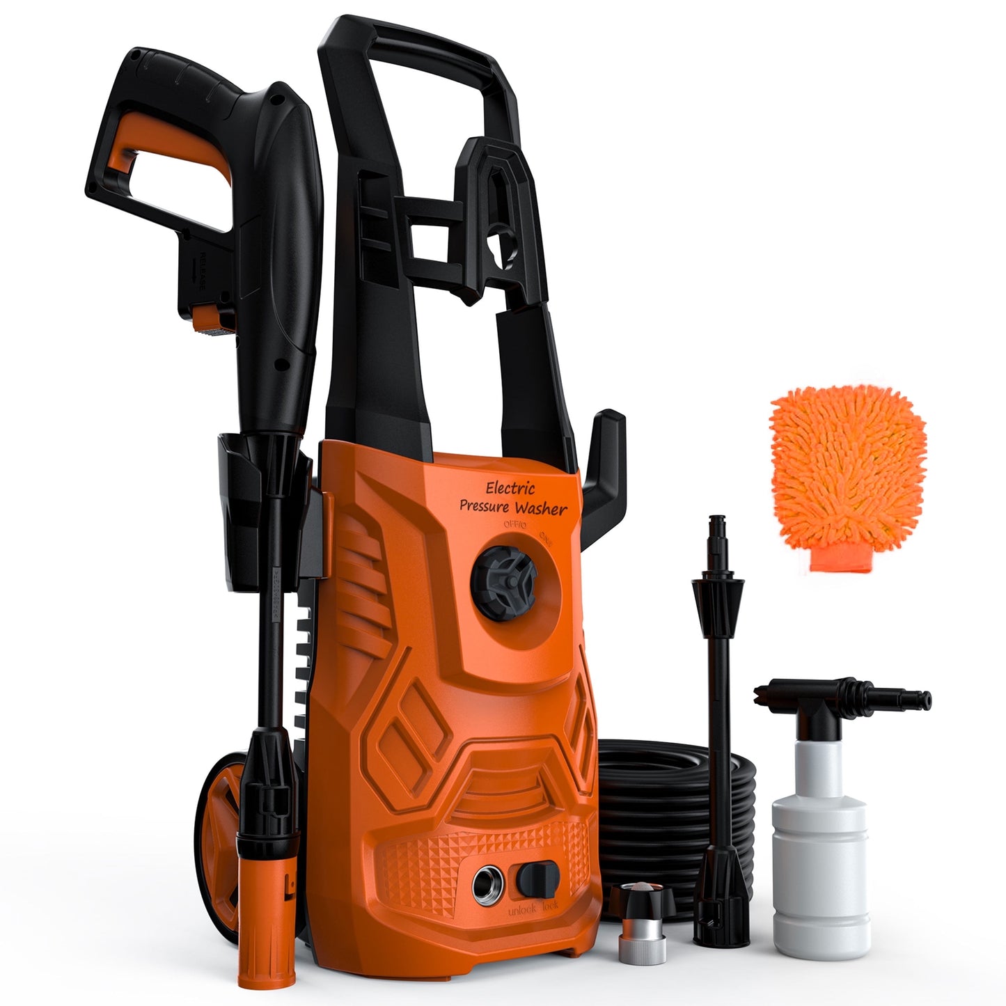Electric Pressure Washer,3000PSI Max 2.4 GPM Power Washer with 23 ft Hose,Adjustable Angle Nozzle 0-60°,Foam Cannon, Car Washing Gloves,Suitable for Clean Vehicles, Patios,Driveways,Fences,Pool