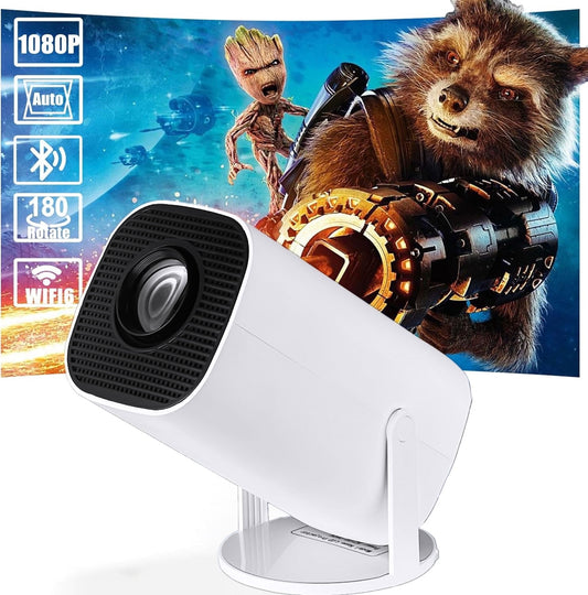 Mini Projector,4K 1080P Support Portable Projector with WIFI 6 and Bluetooth,Smart Movie Projector Auto Keystone Compatible for Laptop, PC, Smartphone
