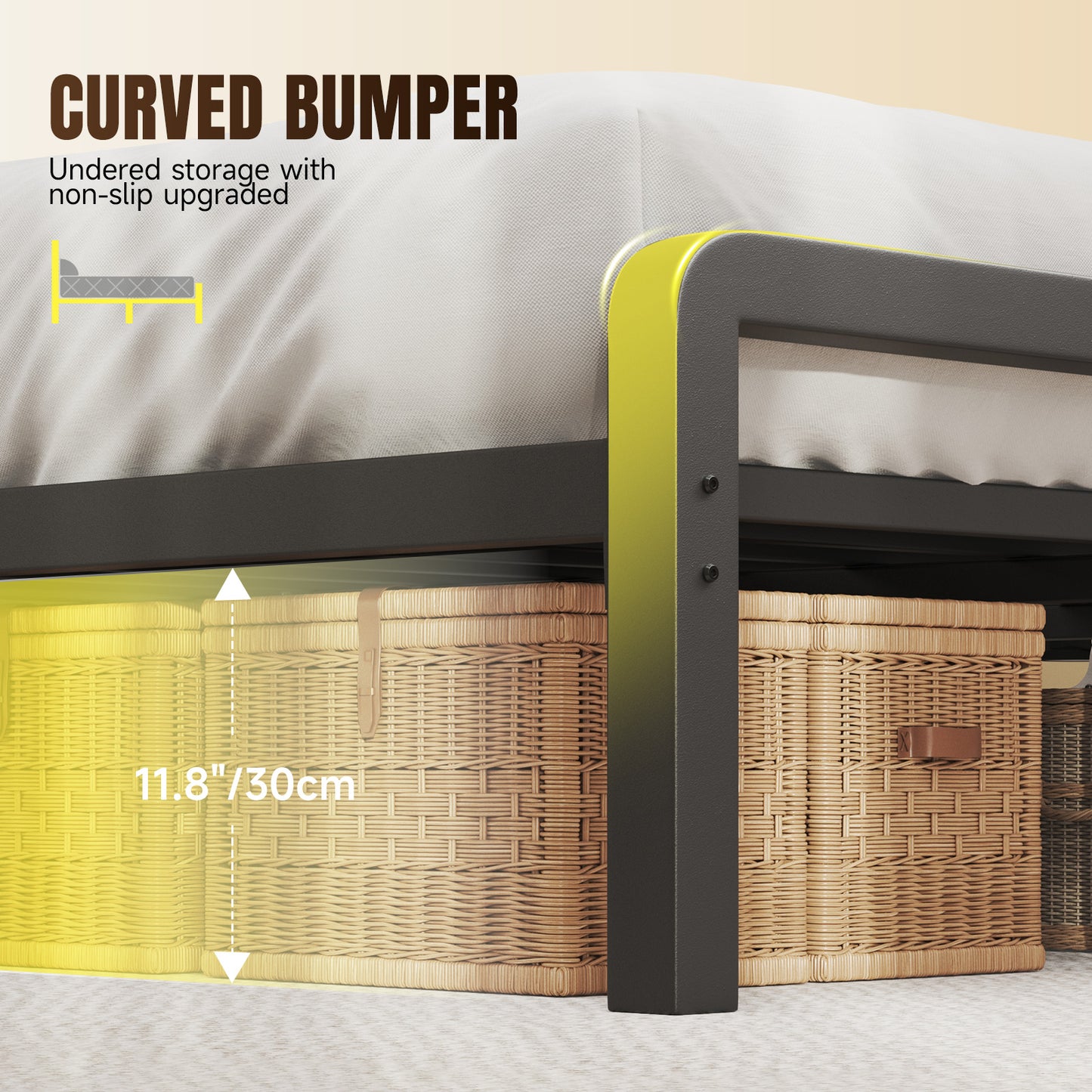 Queen Size Bed Frame with 49.2" High LED Storage Headboard Shelf, Metal Platform Bed,White