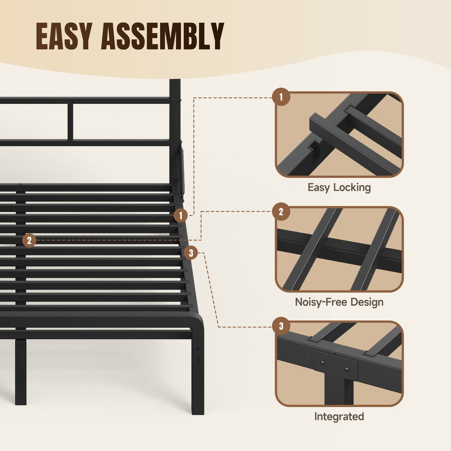 Queen Size Bed Frame with 49.2" High LED Storage Headboard Shelf, Metal Platform Bed,White