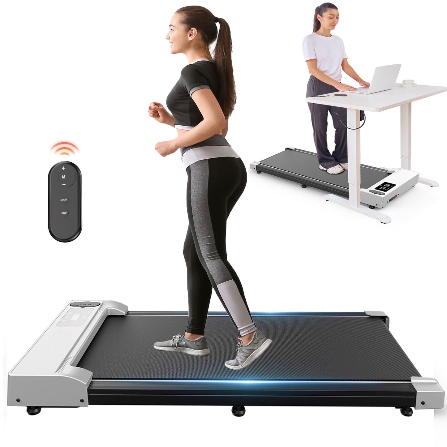 Walking Pad-Under Desk Treadmill for Home&Office,Patbrela Portable Walking Treadmill 2.5HP,3 in 1 Walking Pad for Walking Jogging Machine with 300 lbs Weight Capacity Remote Control LED Display