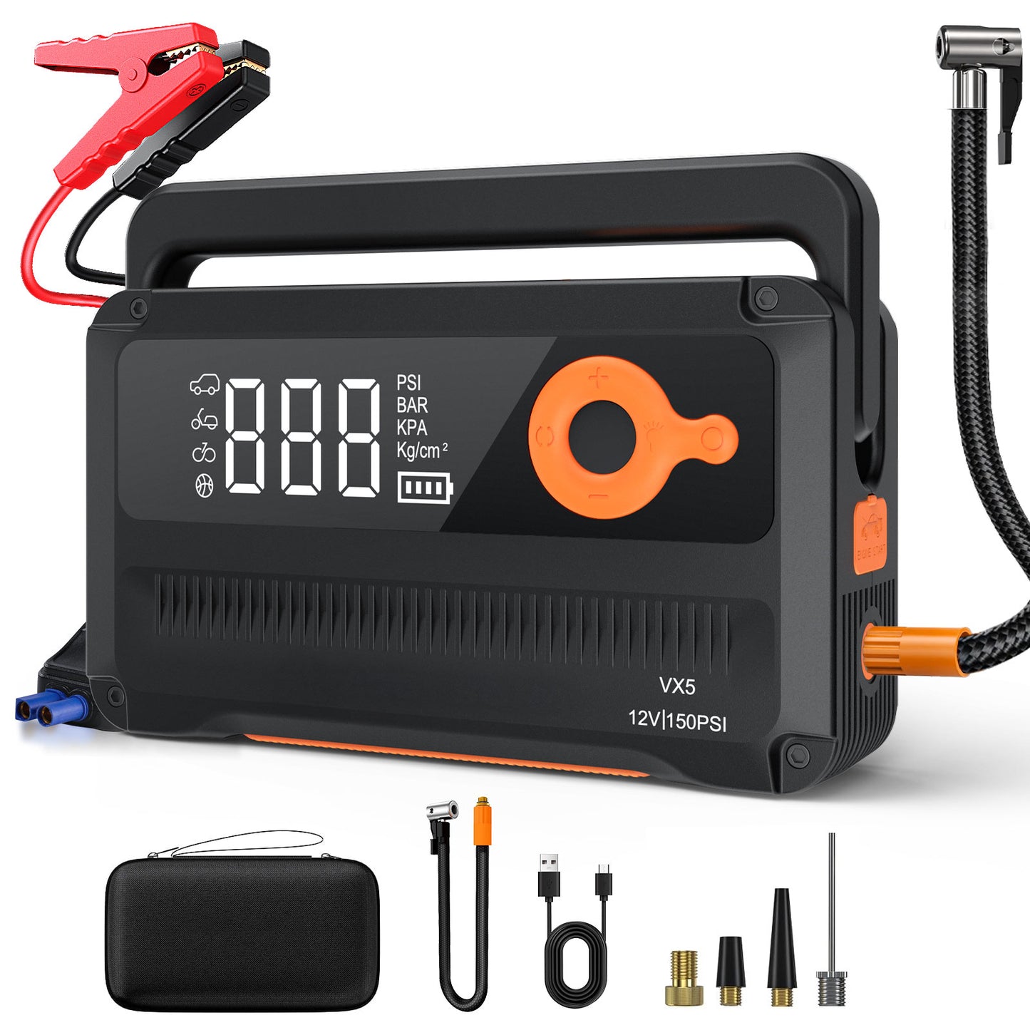 6000A Jump Starter with Air Compressor,Car Battery Jump Starter (for All Gas or up to 12L Diesel),12V Jump Pack with 150PSI Digital Tire Inflator,Built-in LED Bright