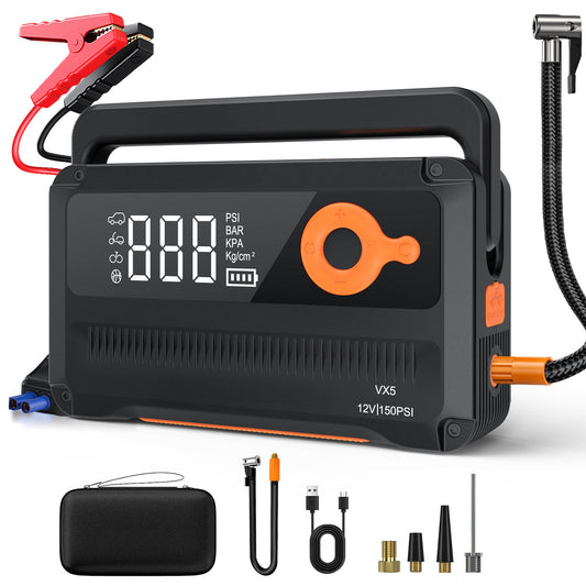 6000A Jump Starter with Air Compressor,Car Battery Jump Starter (for All Gas or up to 12L Diesel),12V Jump Pack with 150PSI Digital Tire Inflator,Built-in LED Bright