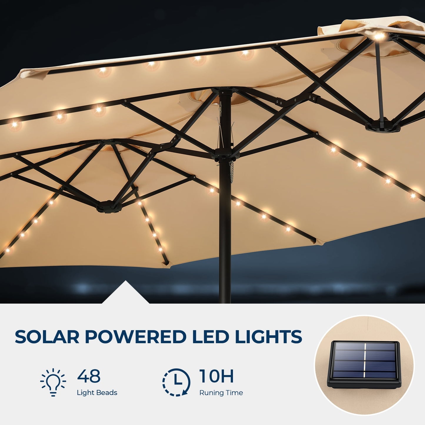 15ft Patio Umbrella with Light and Base Included, Double Sided Outdoor Large Rectangular Patio Umbrella with Crank Handle, for Lawn Garden,Home,Outdoor Activities