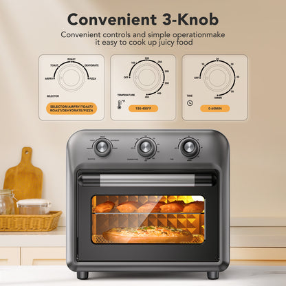 19QT Air Fryer Toaster Oven with Convection, 5-in-1 Countertop Cooker, Visible Window, Oil Free, 1500W, Black