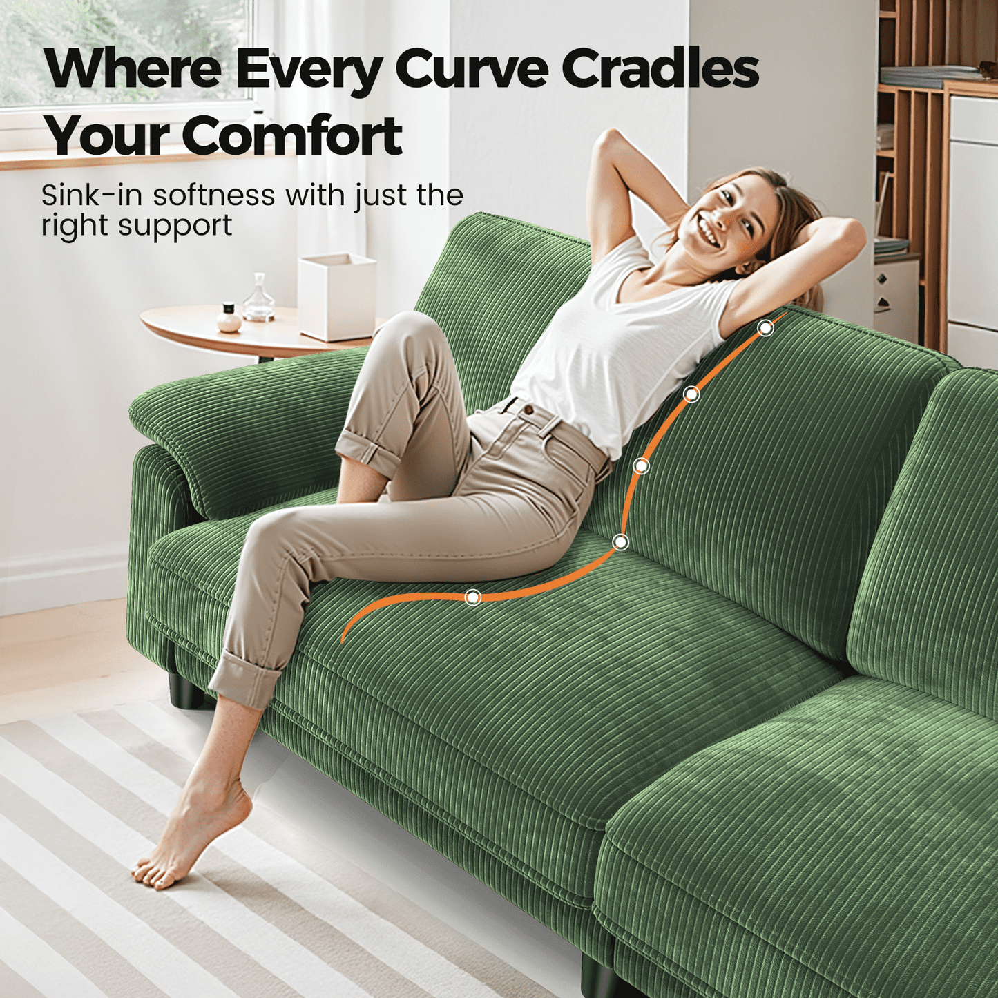 82" Corduroy Sofa for Living Room,Loveseat Sofa with Extra Deep Seat Couches ,Comfy Upholstered Couch Tool-Free Setup with 2 Pillows,Green