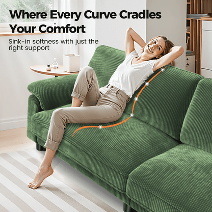 82" Corduroy Sofa for Living Room,Loveseat Sofa with Extra Deep Seat Couches ,Comfy Upholstered Couch Tool-Free Setup with 2 Pillows,Green