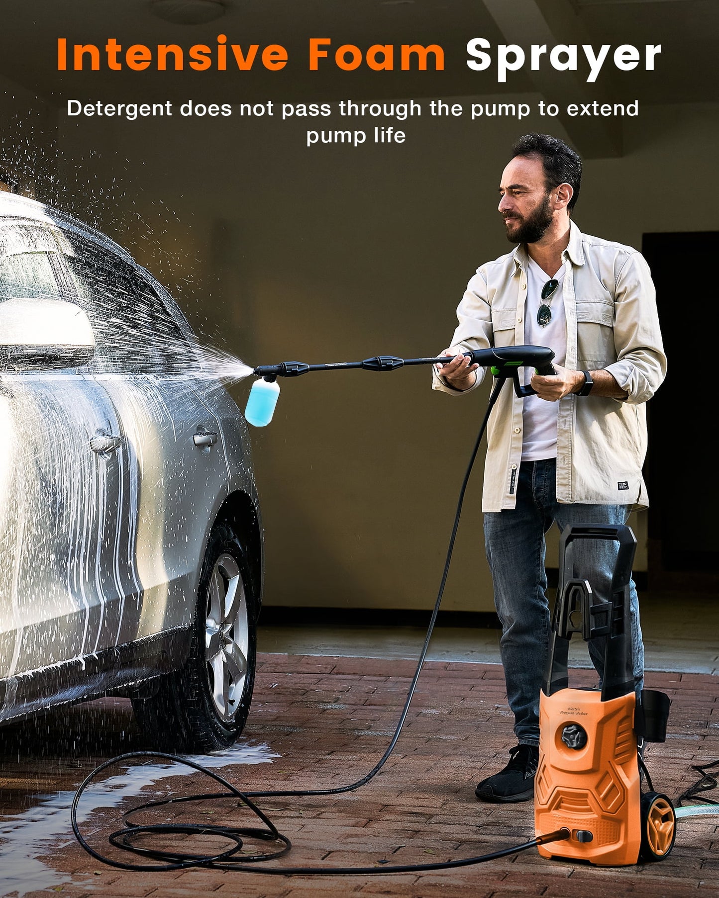 Electric Pressure Washer,3000PSI Max 2.4 GPM Power Washer with 23 ft Hose,Adjustable Angle Nozzle 0-60°,Foam Cannon, Car Washing Gloves,Suitable for Clean Vehicles, Patios,Driveways,Fences,Pool