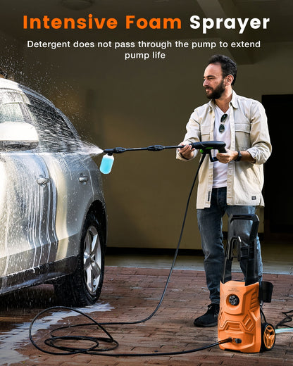 Electric Pressure Washer,3000PSI Max 2.4 GPM Power Washer with 23 ft Hose,Adjustable Angle Nozzle 0-60°,Foam Cannon, Car Washing Gloves,Suitable for Clean Vehicles, Patios,Driveways,Fences,Pool