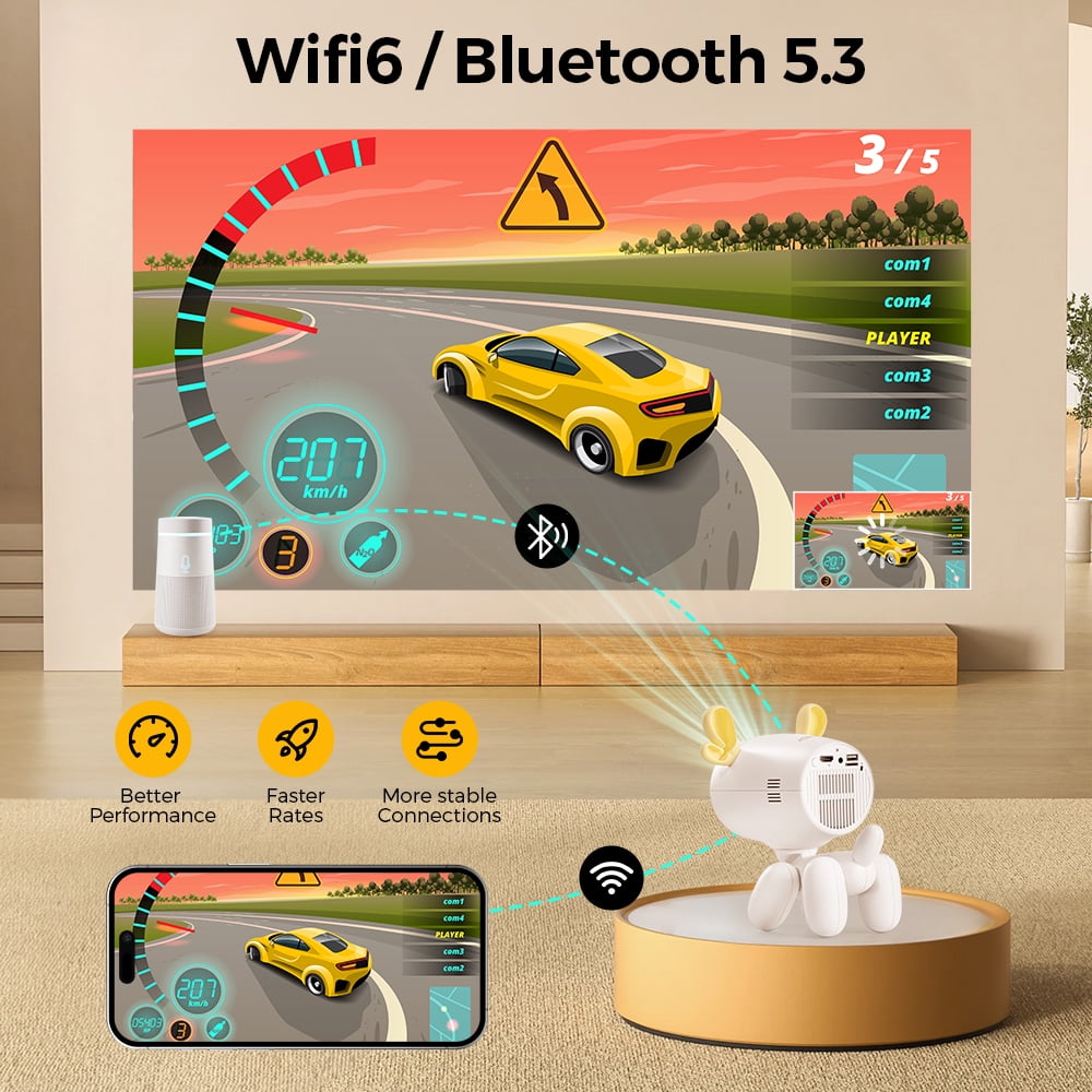 Projector 4K 1080P Support, Mini Projector Smart for Movie Projection Compatible with Phone